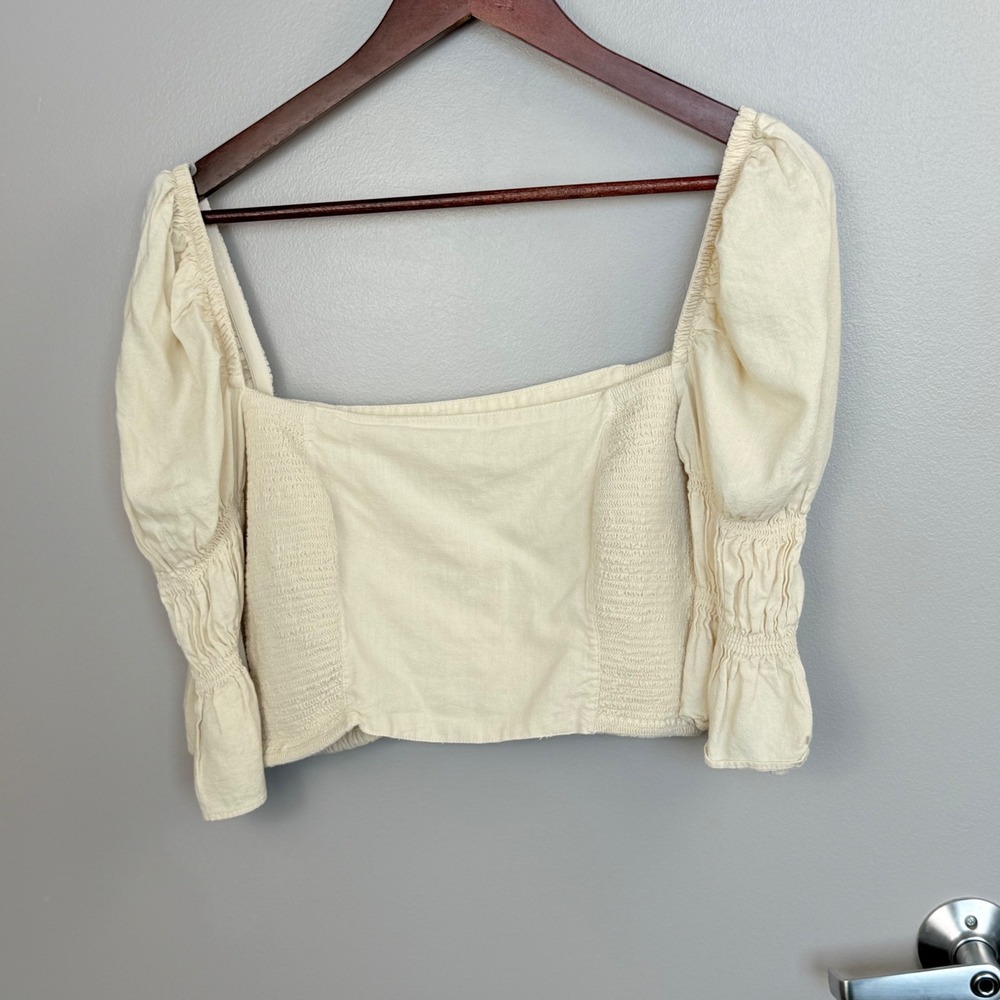 Urban Outfitters Smocked‎ Juliet Sleeve Crop Women's L Cream Square Neck Ruffle - Picture 11 of 12